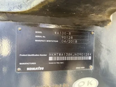 KOMATSU WA100-8 WHEEL LOADER (No.J0803)